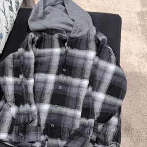Wonder Nation Plaid Jacket with Hood - Black and Gray